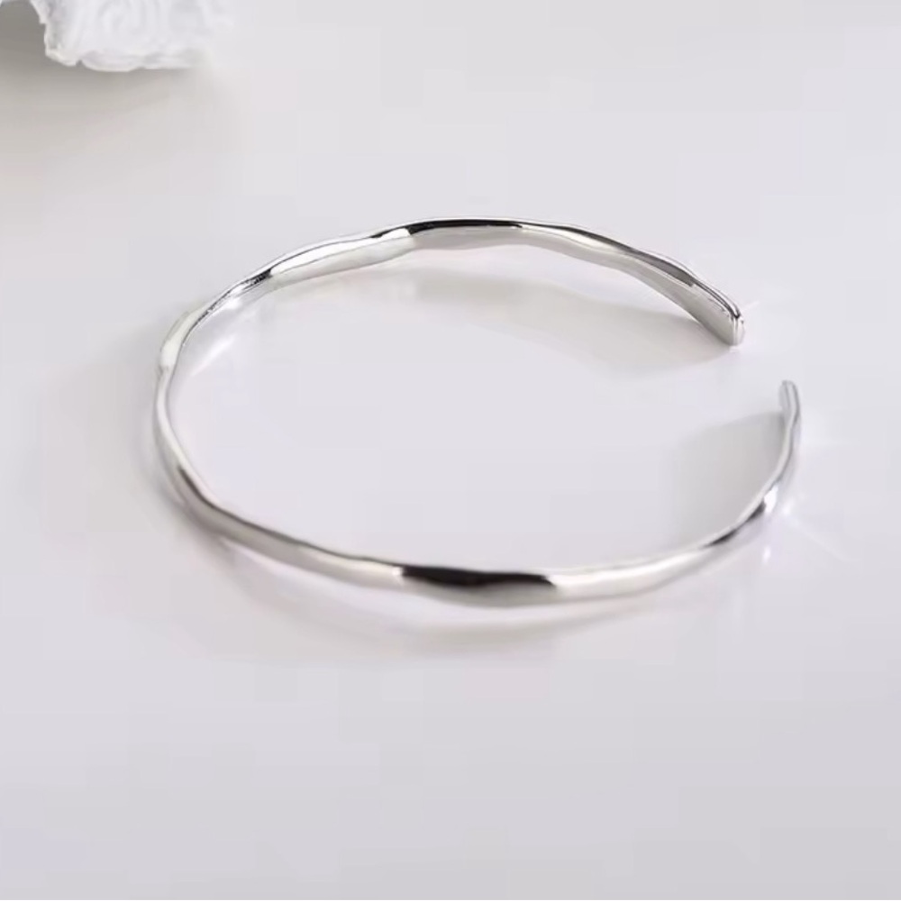 NEW Hammered White Gold Plated Sterling Silver Skinny Cuff Bracelet, Adjustable‎